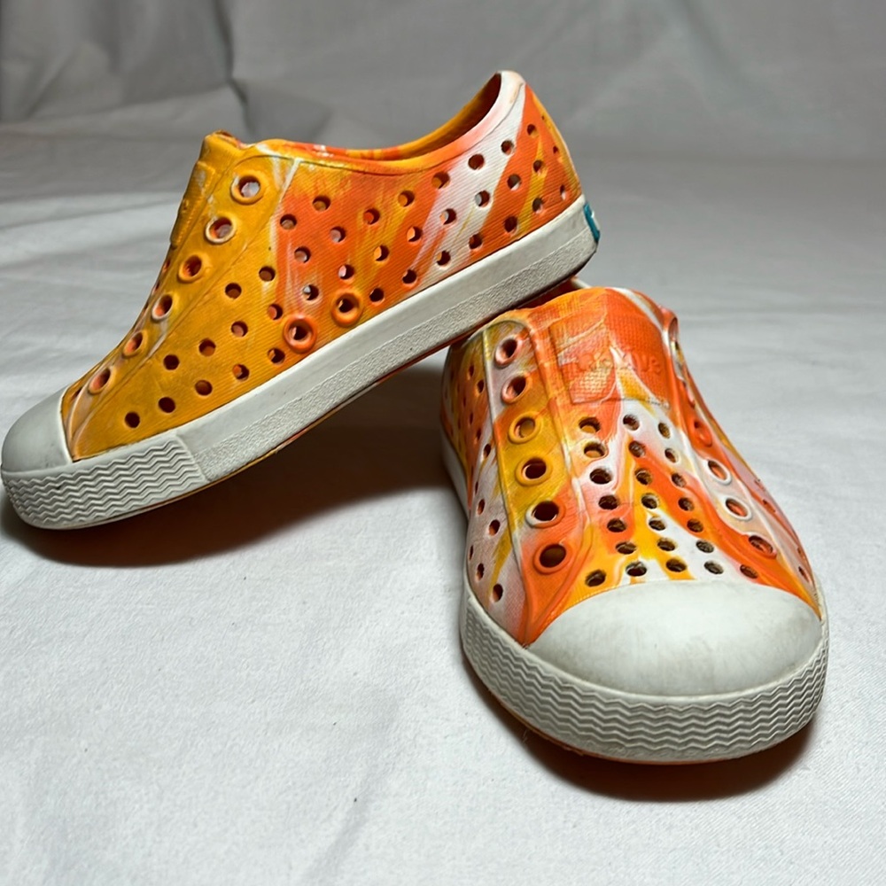 Native Shoes Kids Water Shoes in Orange and Yellow Tie-Dye